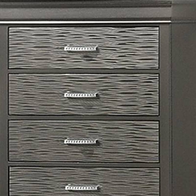 Jean Tall Dresser Chest, 5 Drawers, Chrome, Dark Gray Solid Wood