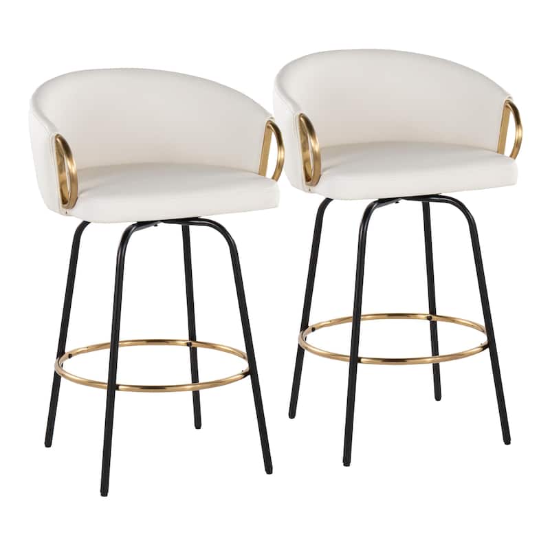 Silver Orchid Battista 26" Fixed-Height Counter Stool with Black Metal Legs & Gold Footrest (Set of 2)