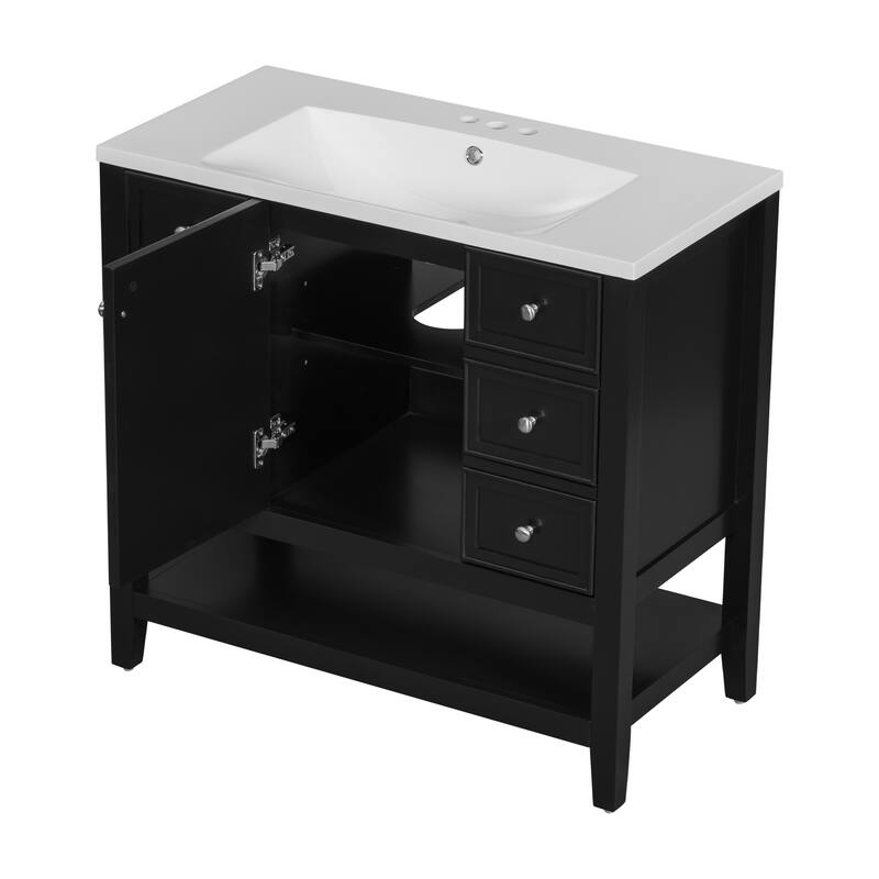 36" Bathroom Vanity with Sink, One Cabinet and Three Drawers, Solid Wood and MDF Board