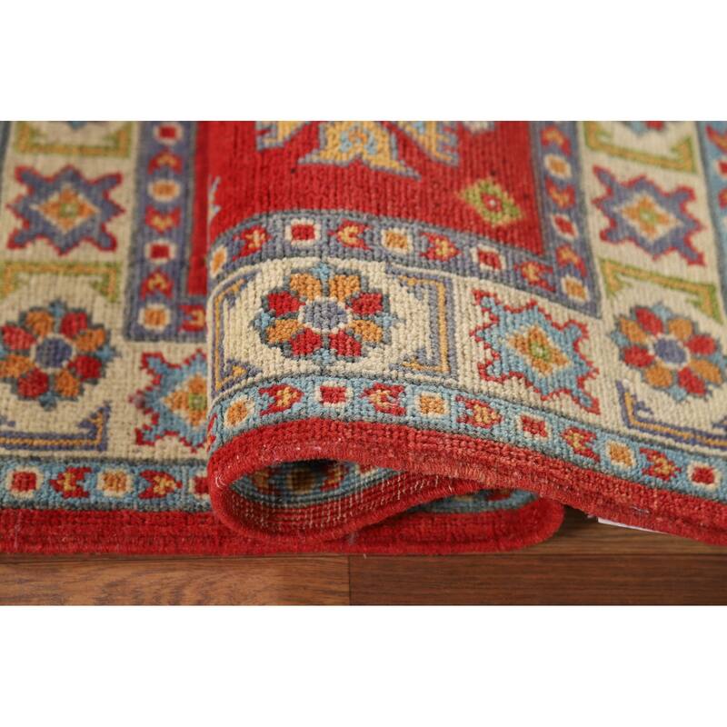 Red Traditional Kazak Foyer Rug Hand-Knotted Wool Carpet - 2'0" x 3'0"
