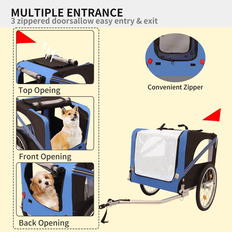 Durable Dog Bike Trailer with 20-Inch Wheels, Zippered Mesh Doors, and 88lb Capacity