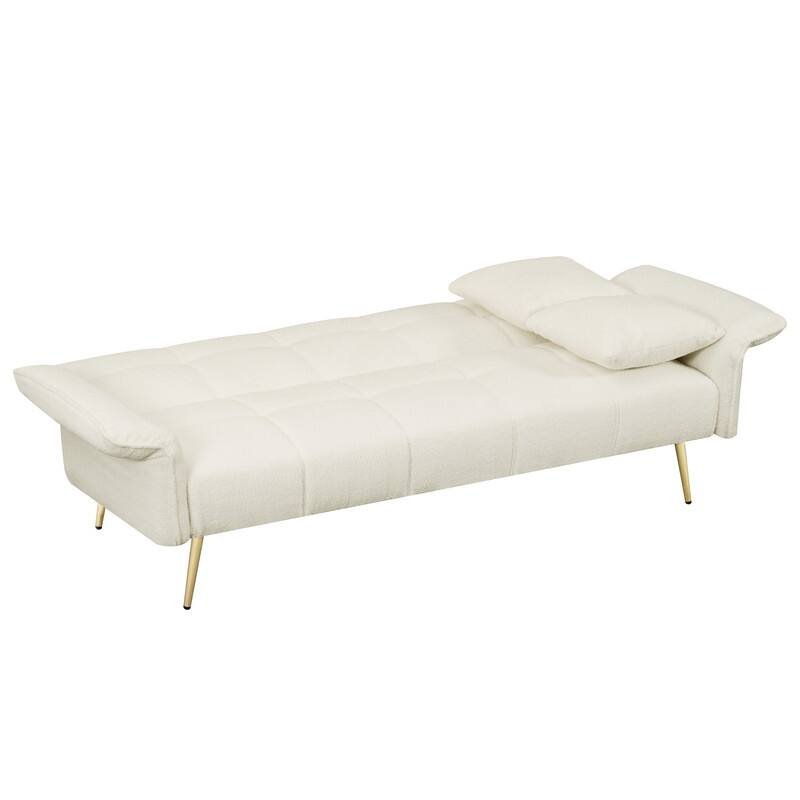 70" Modern Pullout Sofa Bed with Foldable Armrests, Two Throw Pillows