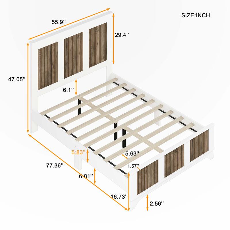 Farmhouse Wooden Platform Full Size Bed