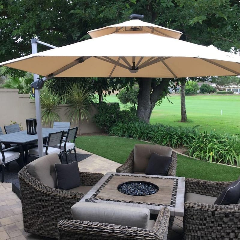 PURPLE LEAF 12 ft Double Top LED Round Patio Cantilever Umbrella