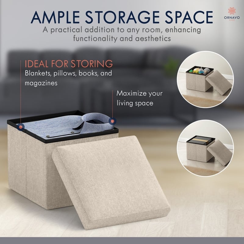 2 Pack Small Foldable Square Storage Ottoman Cube