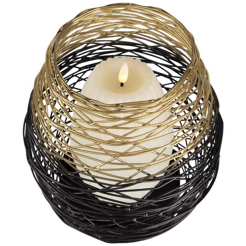 Large Woven Ombre Iron Pillar Candle Holder - 8.5" - Black and Gold