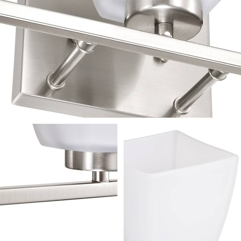 Brushed Nickel/Matte Black/Gold Modern 3-Light Vanity Light with Square Etched White Glass Shades