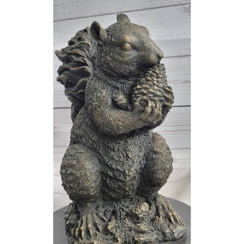 Squirrel Eating An Acorn Bronze Sculpture Statue Handmade Figure Original Art Marble Base