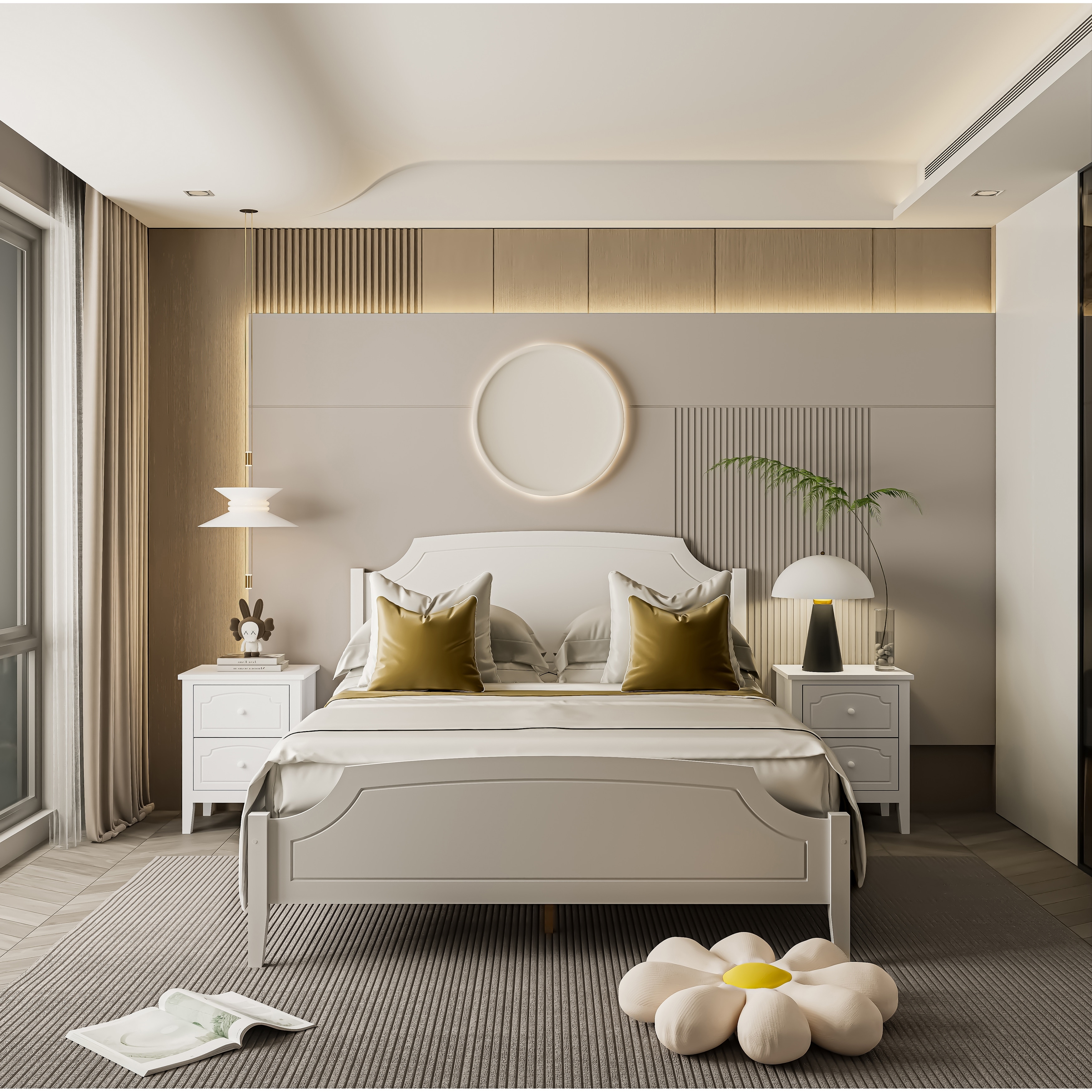 Platform bed center support outlet