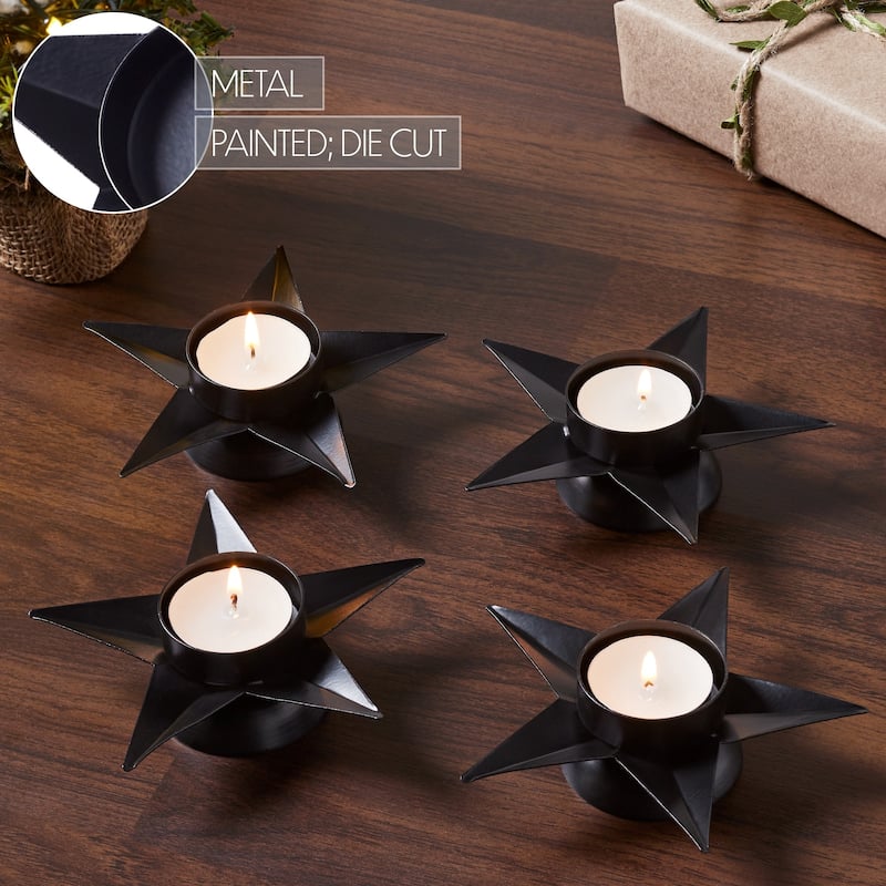 Tealight Holder Star Antique Black Set of 4 1.5x5x5 - N/A