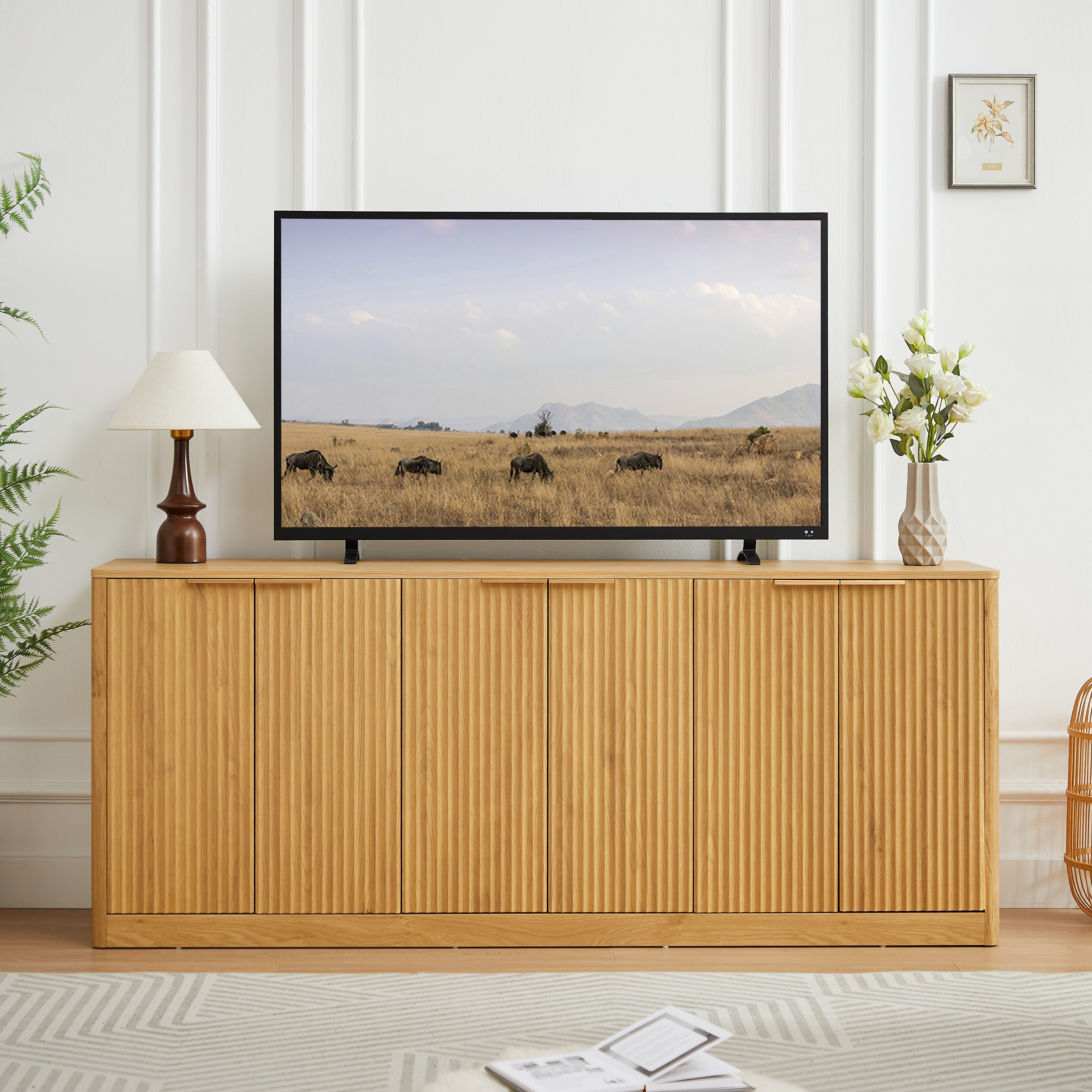 67.0"L modern wavy sideboard, curved contour design storage cabinet, 6-door cabinet
