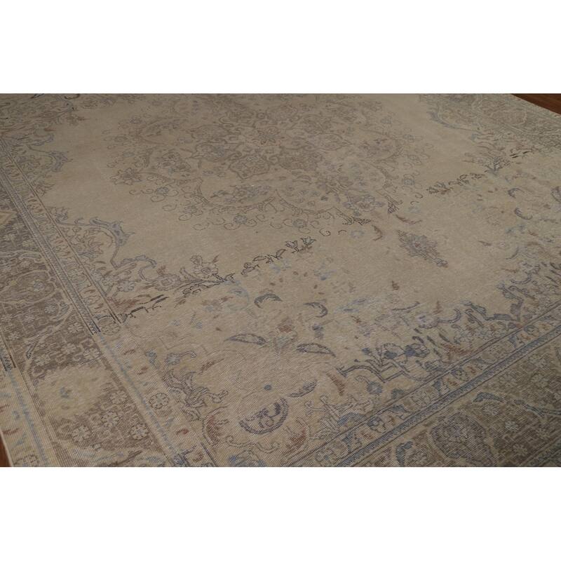 Medallion Tabriz Persian Vintage Rug Hand-Knotted Wool Carpet - 9'9" x 12'8"