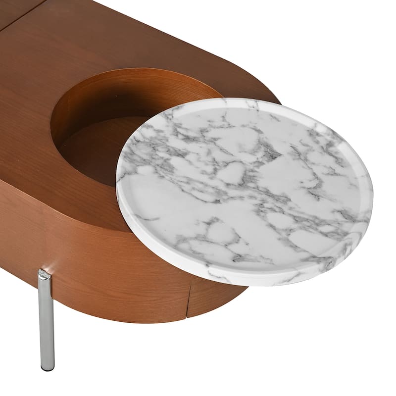 47" MDF Hydraulic Lift-Top Coffee Table - 5 Hidden Storage Compartments & Rotating Tray