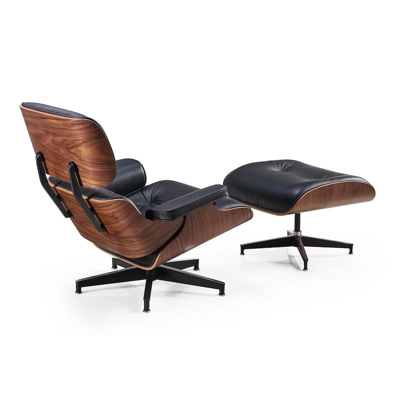 Mid Century Modern Leather Lounge Chair Armchair Recliner - Walnut&Black