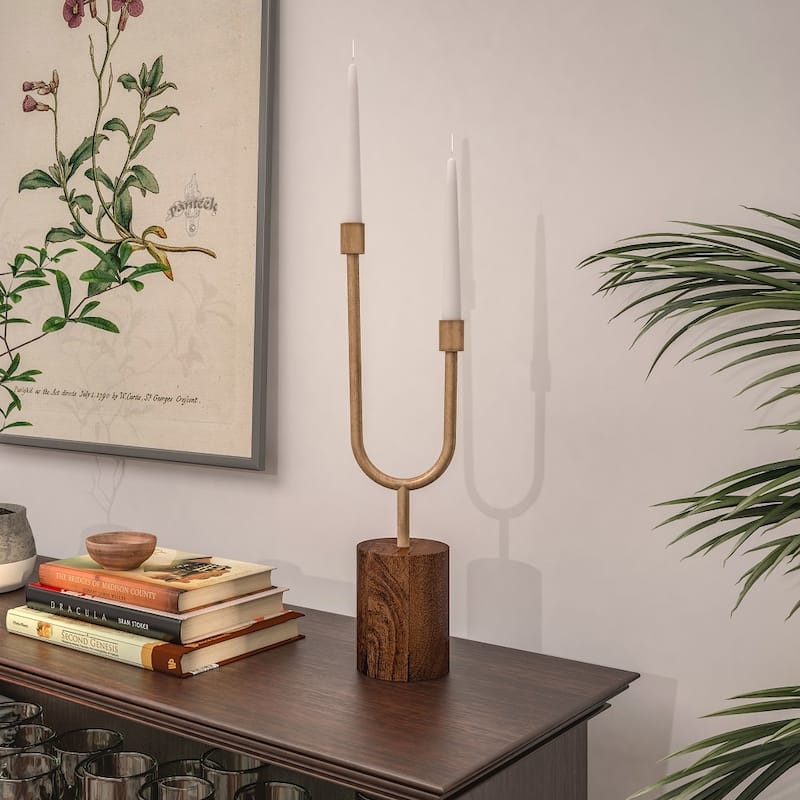 Libra Wooden Iron Candle Holder Weathered - N/A