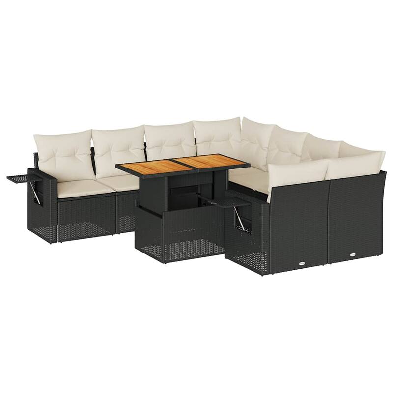 vidaXL Patio Sofa Set with Cushions Sofa Modules and Table 9 Piece Poly Rattan - 21.7 x 39.4 x 28.7