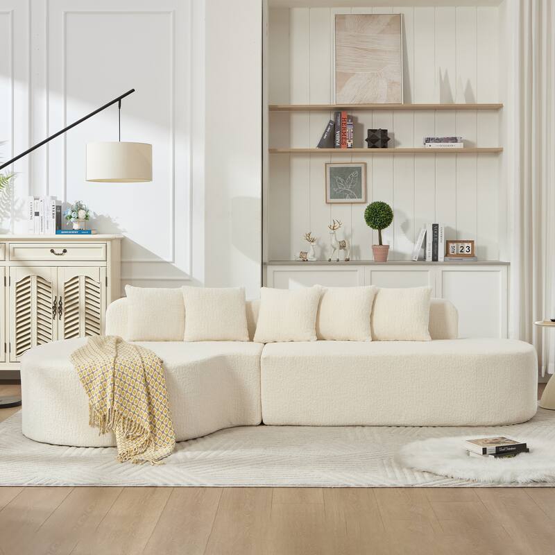 L-Shape Boneless Couch for Living Room, Curved Sectional Sofa Memory Foam Floor Sofa with 5 Pillows