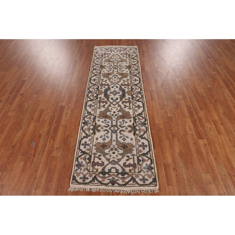 Oushak Oriental Runner Rug Hand-Knotted Wool Carpet - 2'7" x 7'8"