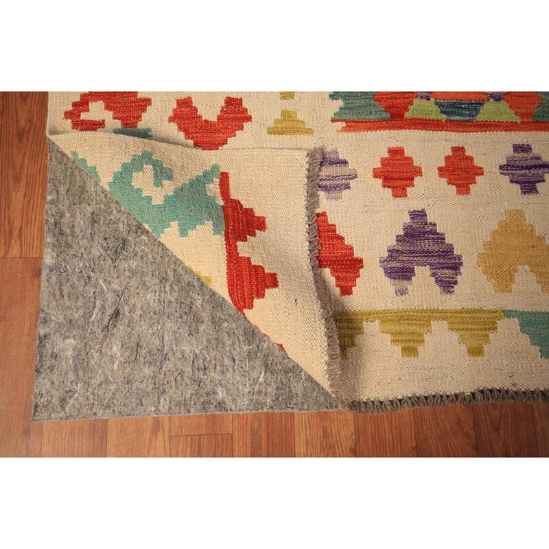 Reversible Kilim Area Rug Hand-Woven Oriental Orange Wool Carpet - 8'4" x 9'9"