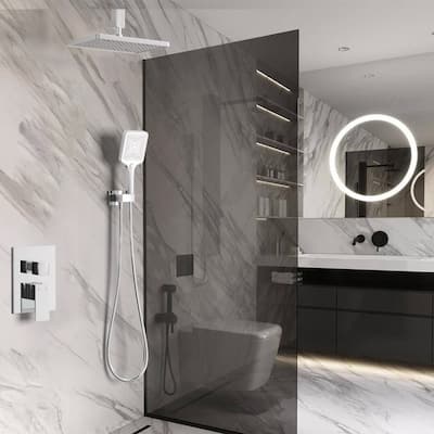 GIVINGTREE Single Handle 3 Spray 14 in.Rectangular Ceiling Mounted Shower Faucet with Valve