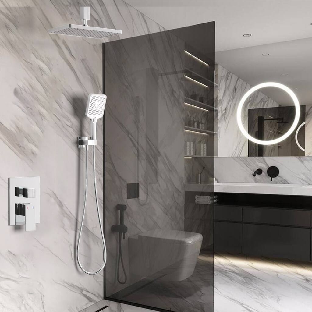GIVINGTREE Single Handle 3 Spray 14 in.Rectangular Ceiling Mounted Shower Faucet with Valve
