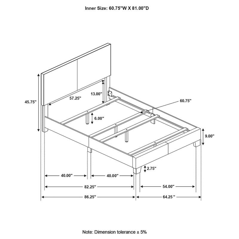 Modern Grey Upholstered Panel Bed with Faux Leather and Black Legs