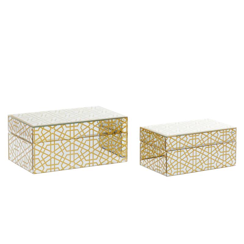 CosmoLiving by Cosmopolitan Gold Wooden Hinged Lid Geometric Box (Set of 2)