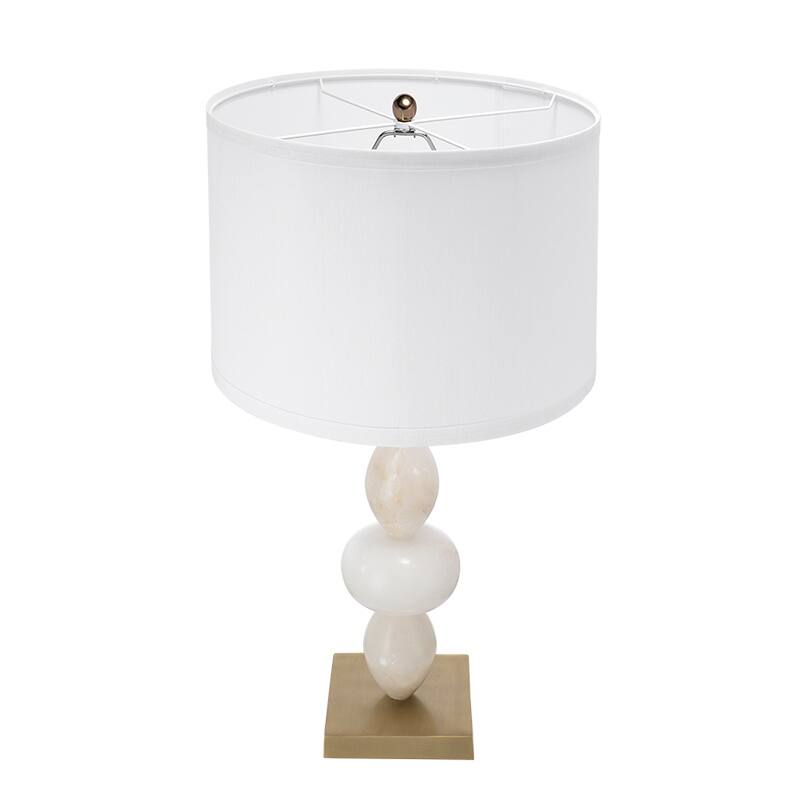 D14x26.3" White and Gold Three Tiered Round Table Lamp with Drum Shade