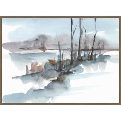 Winter Stream Watercolor I by Ethan Harper Framed Canvas Wall Art Print - Sylvie Dark Gold