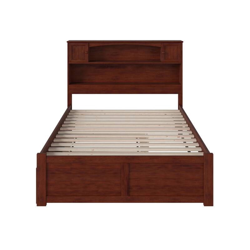 Full Platform Bed with Trundle - Handmade Home Bed, Modern Design, Twin Size, Walnut Finish, 800lb Capacity