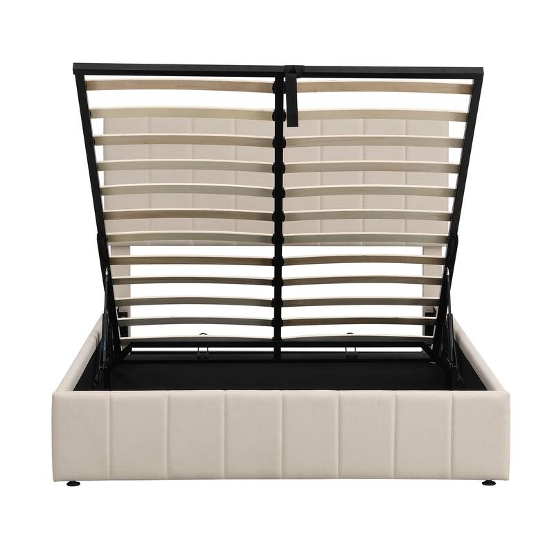 Linen Upholstered Platform Bed with a Hydraulic Storage System