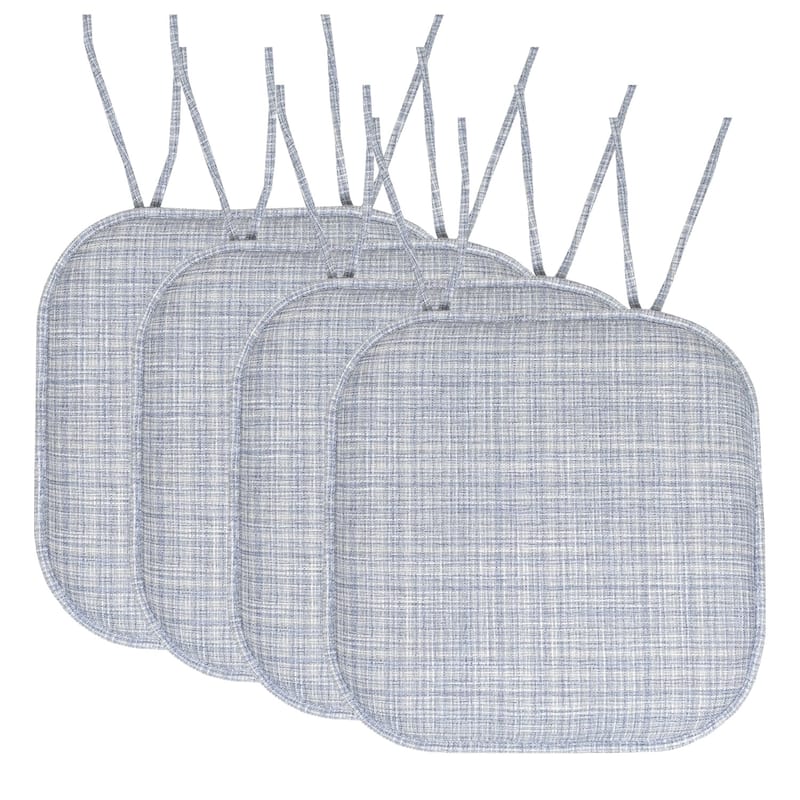 Aria Memory Foam Non-Slip Chair Pad with Ties - Set of 4 - Silver/Blue