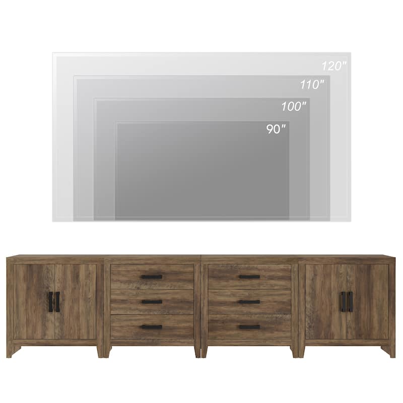 WAMPAT Extra Wide 126" Modern Farmhouse TV Stand，Wood Media Console with 6 Drawers & 2 Double Door Cabinets