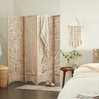 Brown Wood Modern Farmhouse Room Folding Divider Screen - 80"L x 1"W x 72"H