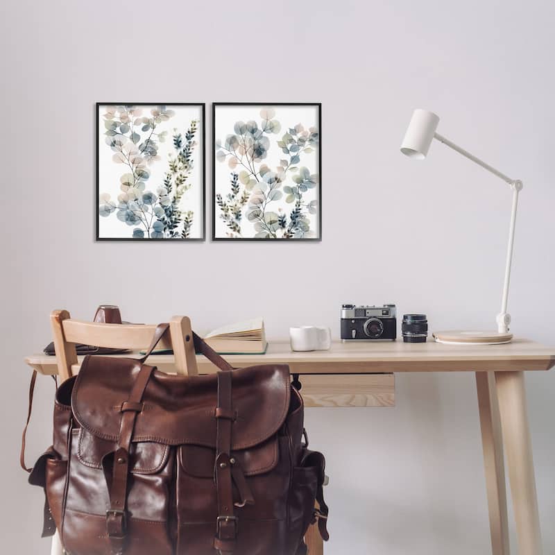 Stupell Collage of Translucent Plants Blue Green Beige, 2pc Multi Piece Framed Wall Art Set