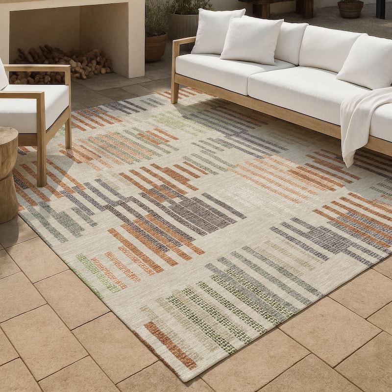 Machine Washable Indoor/ Outdoor Modern Pines Chantille Rug - Beige - 5' x 7'6"