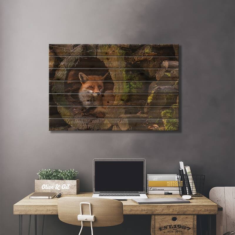 Fox Print On Wood by Cees van Ginkel - Multi-Color