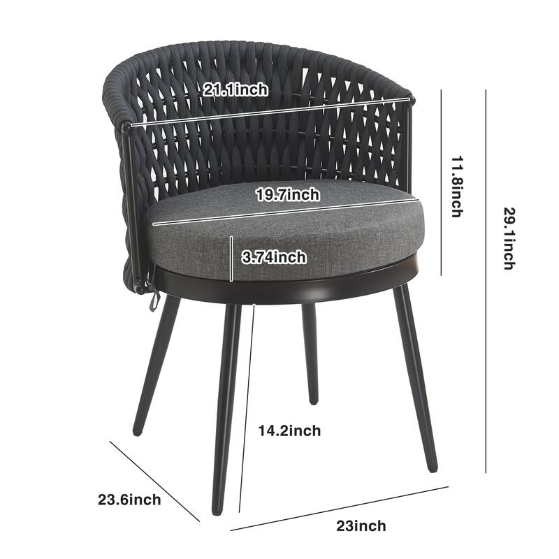 Roomfitters Metal Patio Dining Chairs with Rope Weave and Weather-Resistant Cushions for Garden Use, Set of 2