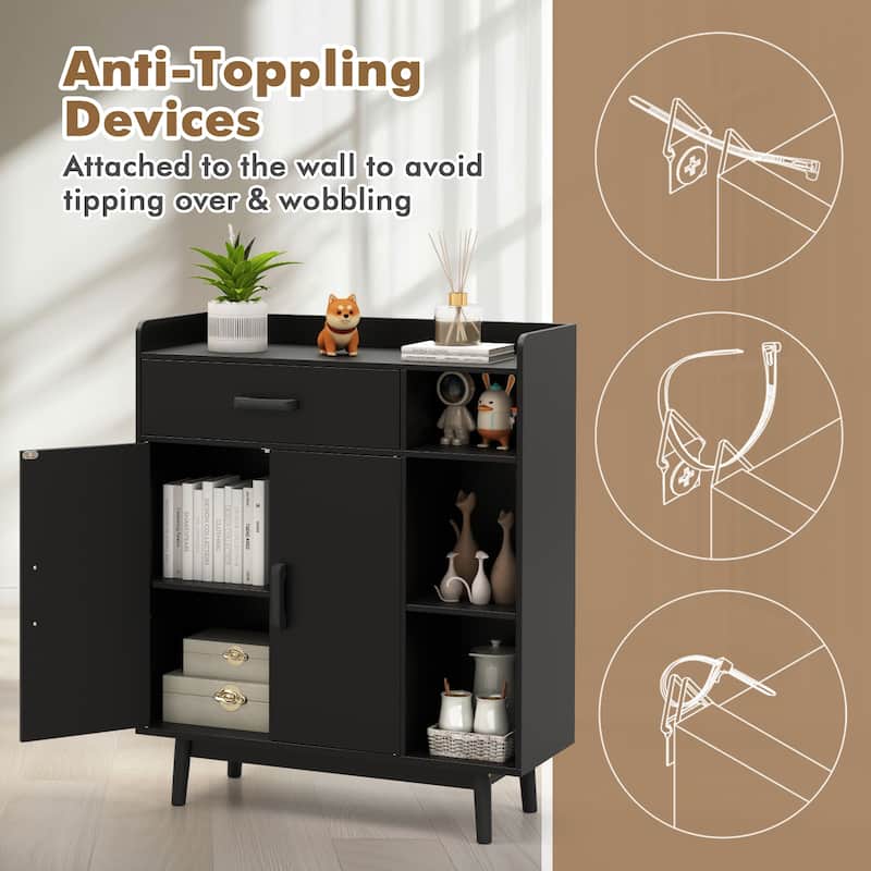 Gymax Floor Storage Cabinet Free Standing Cupboard Chest w/1 Drawer 2