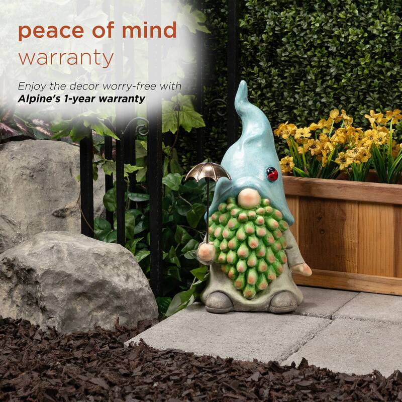 Gnome with Turquoise Hat Holding Silver Umbrella