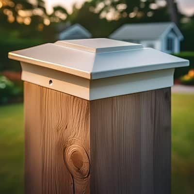 Squared Top Aluminum Outdoor Patio Post Cap - 8" - White