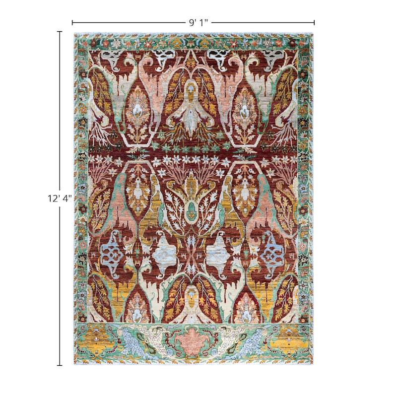 Ikat One-of-a-Kind Hand-Knotted Area Rug, Red - 9' 1" x 12' 4"