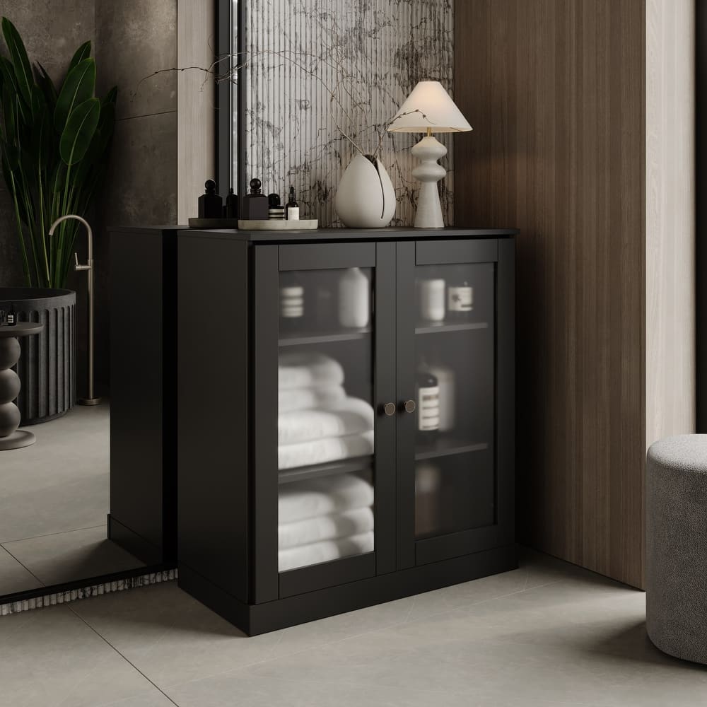 Palace Imports 100% Solid Wood 32" Bathroom Cabinet with Frosted Glass Doors and Adjustable Shelves