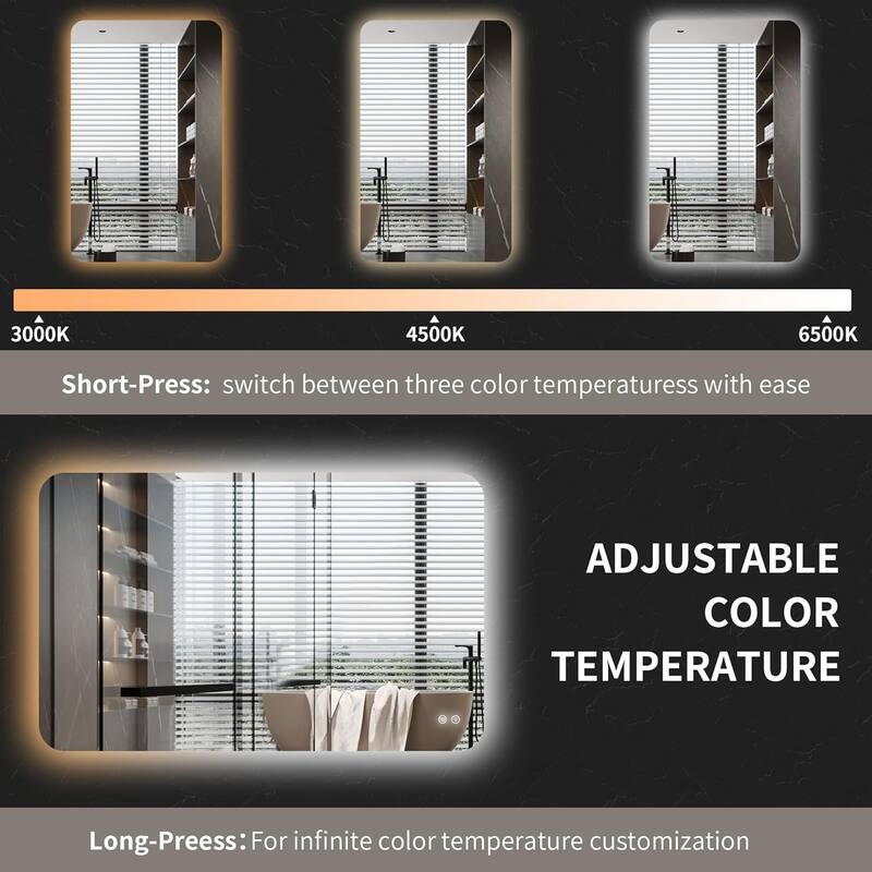 Rectangular Backlit Mirror Bathroom with LED strips, 24"x36"