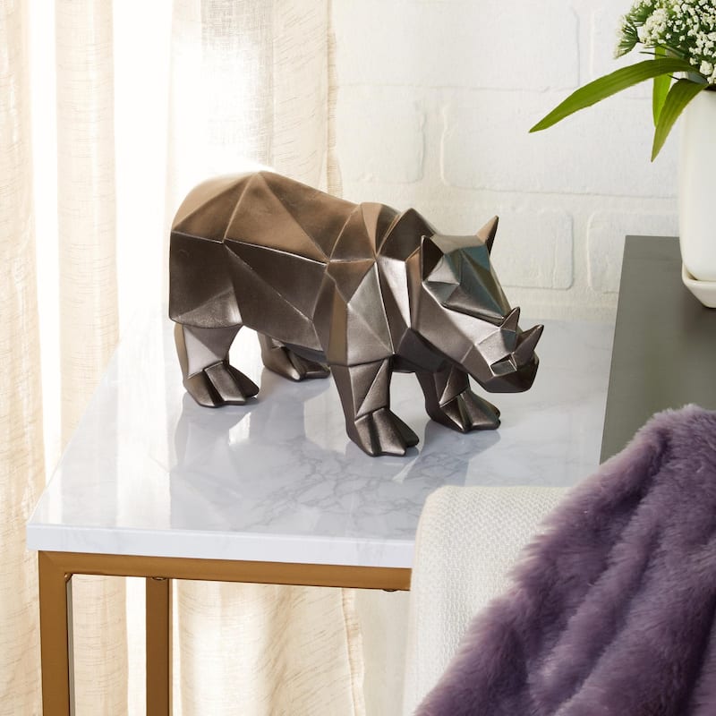 Polystone Rhino Decorative Sculpture - Silver - CosmoLiving by Cosmopolitan