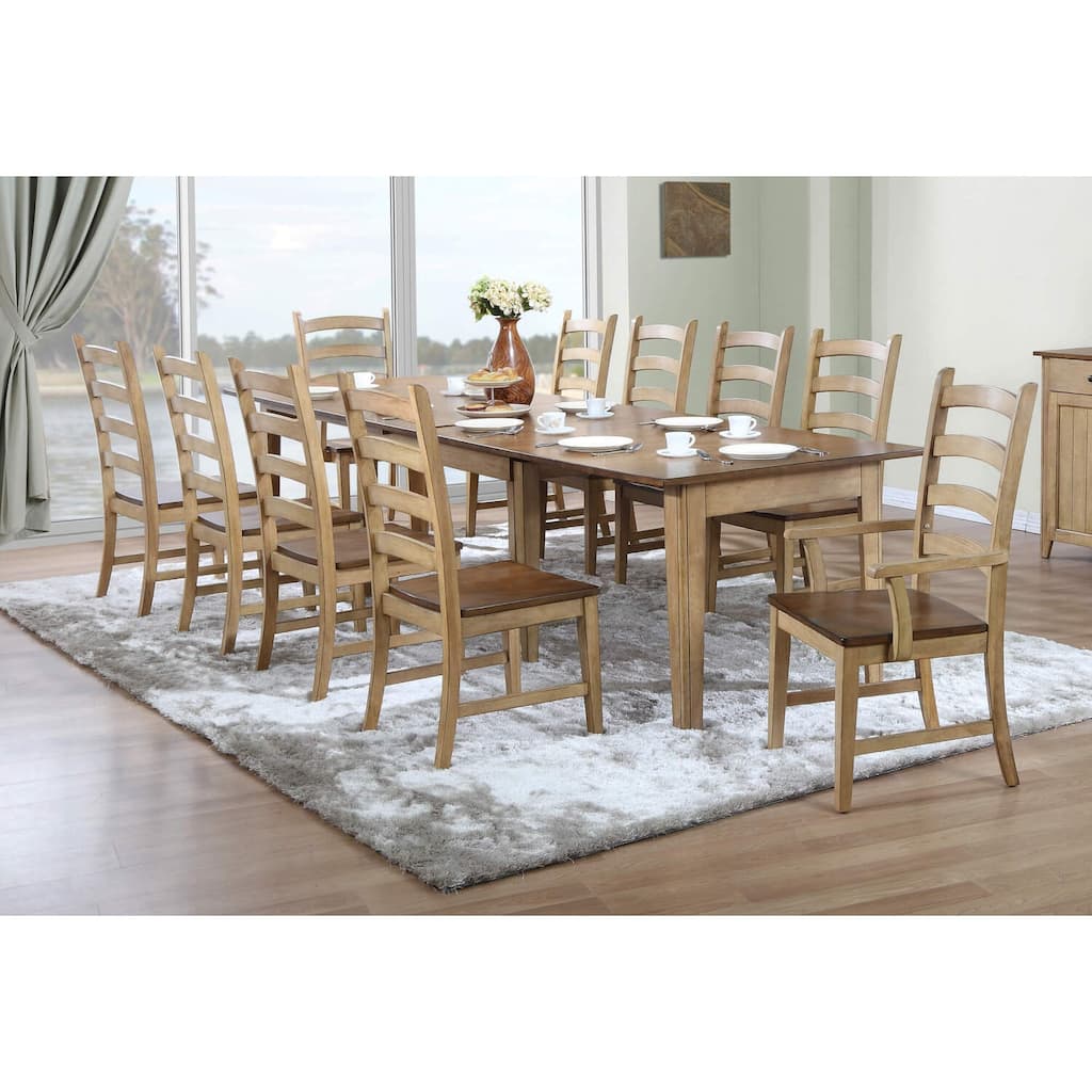 30.5 in. H, 12 -Piece Brown Square Wood Top with High Ladder Back 10 Seating Dining Room Set
