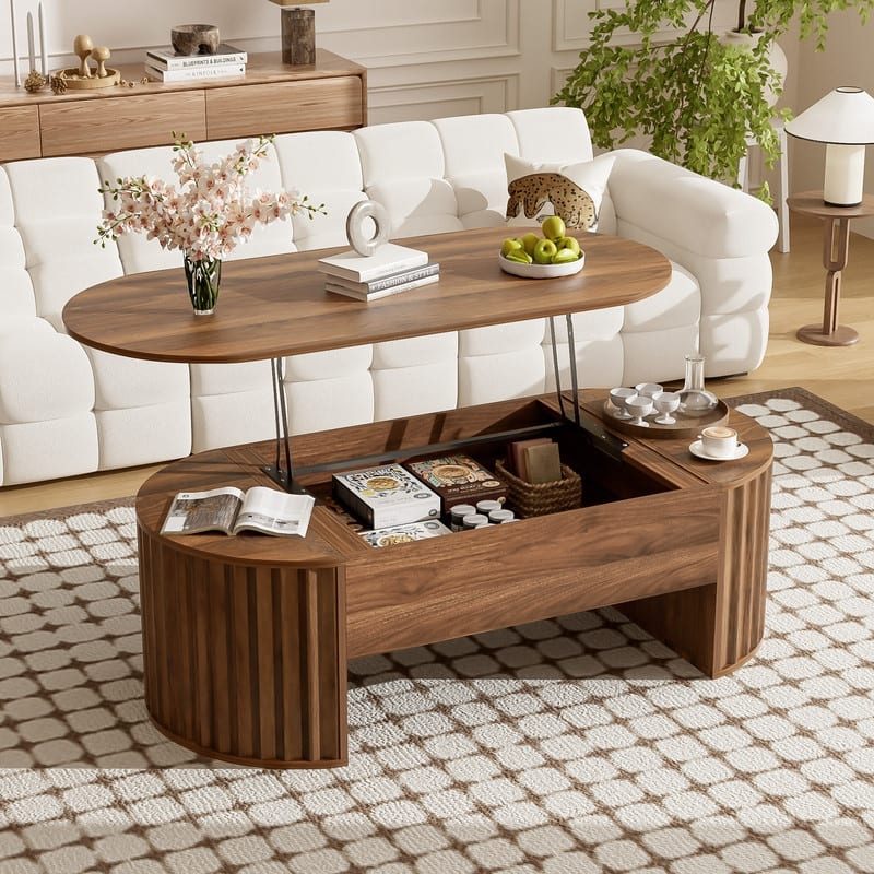 47.2''Lift Top Coffee Table with Hidden Compartment, Partially Assembled Wooden Center Table, Modern Oval Lift Tabletop