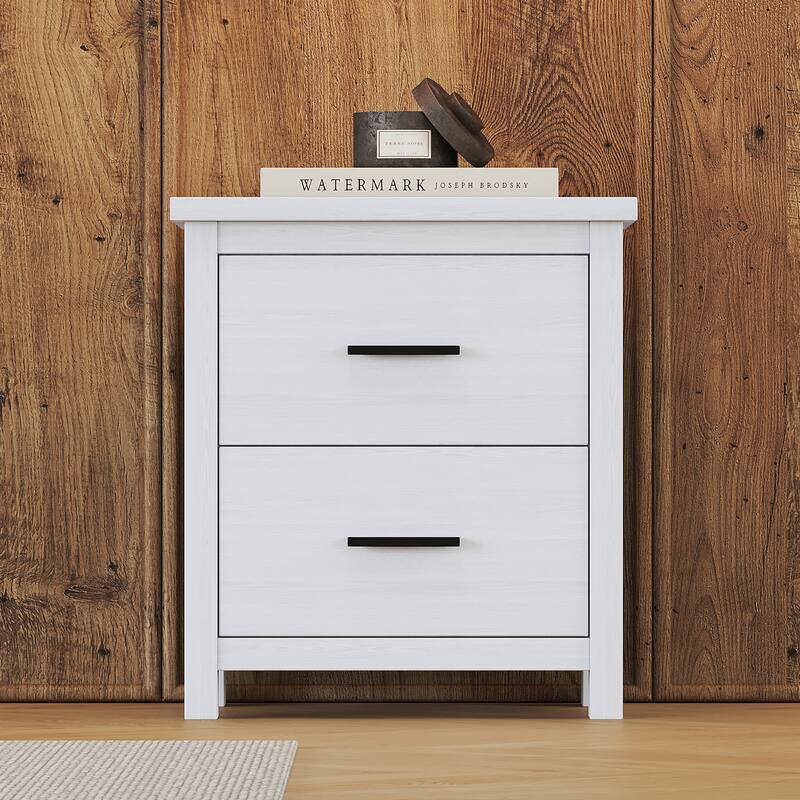 Vintage Simple Two Drawers Wooden Nightstand for Large Storage Space