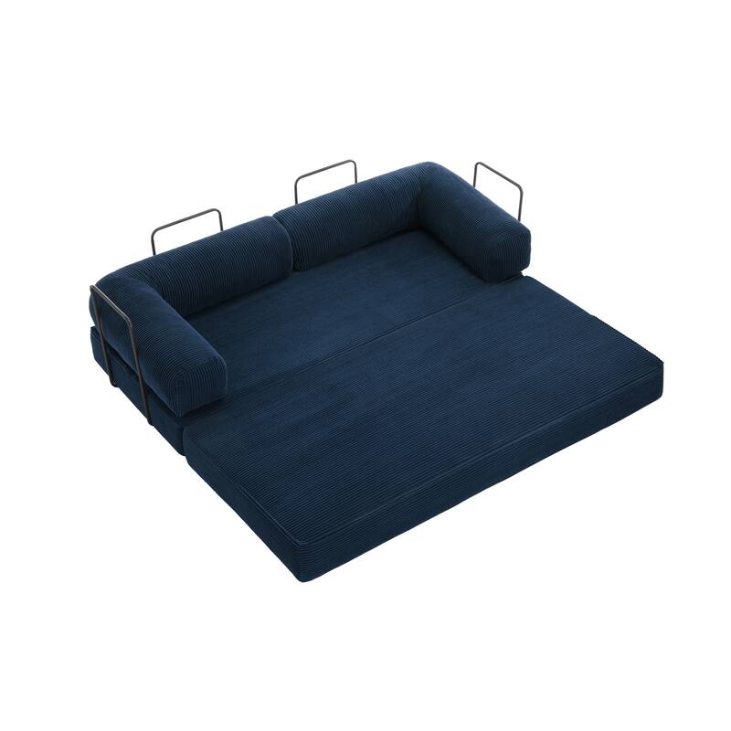 Set of 2 Corduroy Fully Compressed Convertible Sleeper Sofa with Metal Frame