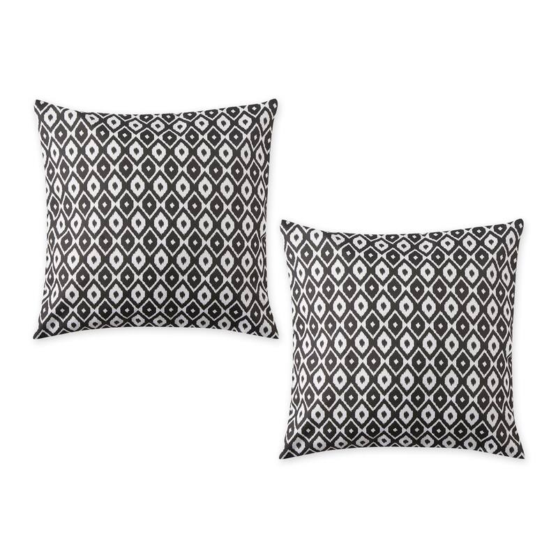 Blue Ikat Outdoor Pillow Cover 18x18 (Set of 2) - Black Ikat